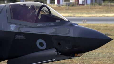 An F-35B on the runway at RAF Akrotiri in Cyprus