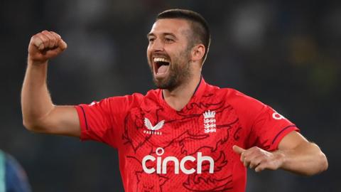 England bowler Mark Wood celebrates a wicket