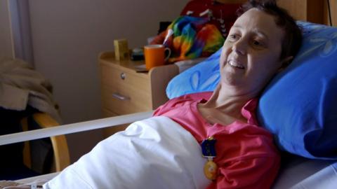 Image shows Connie Johnson in her hospice bed