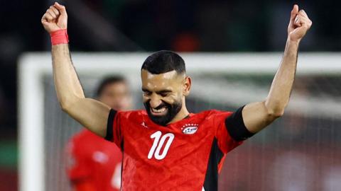 Mohamed Salah celebrates Egypt reaching the semi-finals of Afcon 2025
