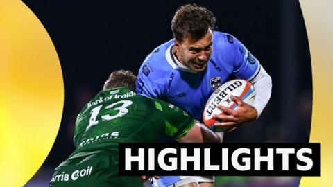 Lloyd Evans of Dragons is tackled by Cathal Forde of Connacht in the United Rugby Championship