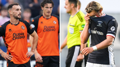 Dundee United and Falkirk players dejected