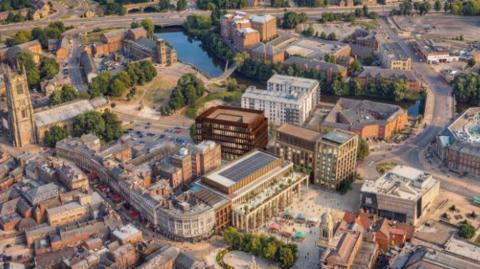 An artist's impression of an aerial view of the proposed scheme