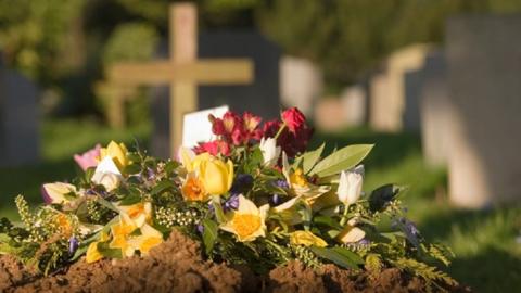 flowers on grave