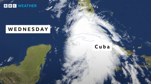 Satellite image showing the mass of cloud associated with Hurricane Rafael as it made landfall in Cuba