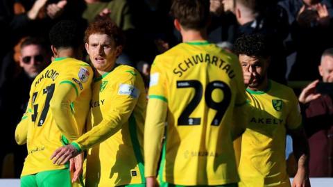 Norwich celebrate Josh Sargent's opening goal