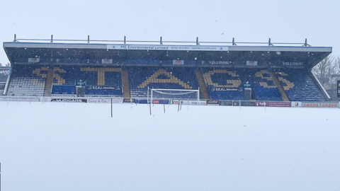 Mansfield Town's One Call Stadium pitch covered in snow