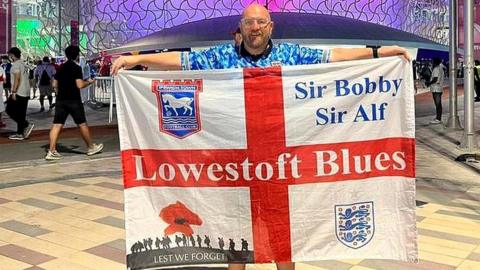 Jonny Halstein with his flag at World Cup