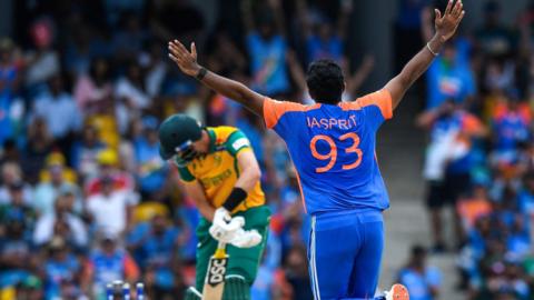 Jasprit Bumrah celebrates wicket 