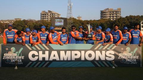 India with the T20 series trophy