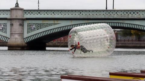 Man in the River Lagan in a bubble