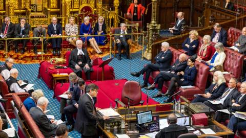 Peers in the House of Lords listen as government minister Lord Murray of Blidworth speaks during the debate on the Government's Illegal Migration Bill.