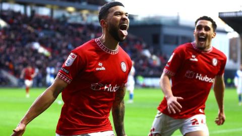 Nahki Wells screams in celebration after scoring the winner for Bristol City against Blackburn