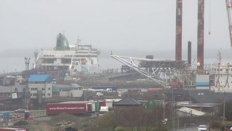 Holyhead port with ferry in background