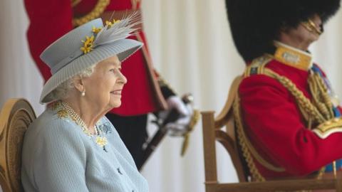 Queen Elizabeth II during a ceremony at Windsor Castle in Berkshire to mark her official birthday.