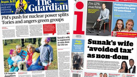 Composite image of the Guardian and i front pages.