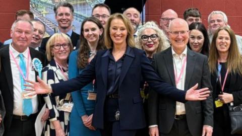 Reform's Sarah Pochin celebrates with councillors