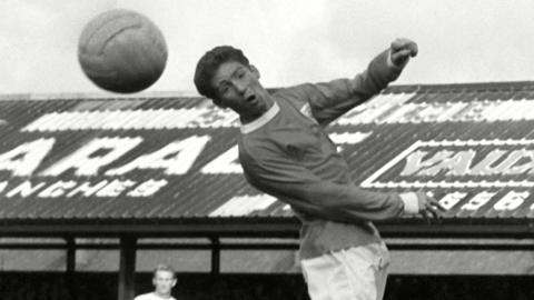 Alan Ball of Blackpool heading the ball against Arsenal in October 1965