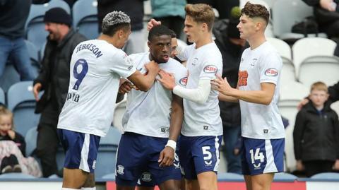 Thierry Small celebrates scoring for Preston