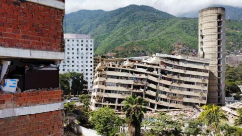 A drone view shows buildings destroyed by earthquakes, in La Guaira, Venezuela, June 28, 2026. H