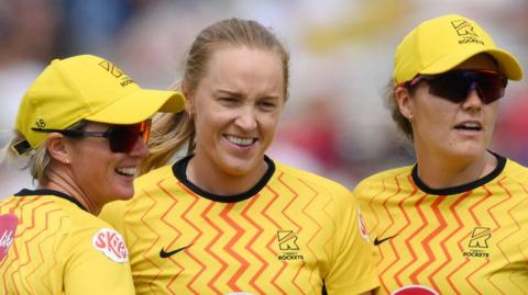 Trent Rockets players celebrate a wicket