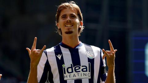 West Bromwich Albion midfielder Isaac Price celebrates scoring against Burnley at The Hawthorns on Sunday 23 August, 2026