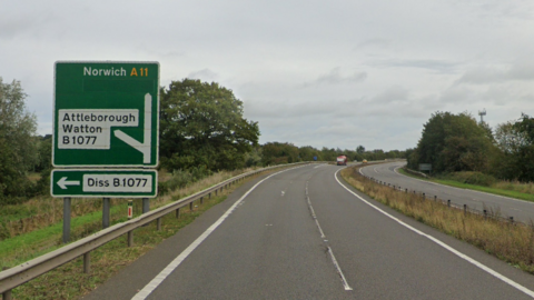 The A11 towards Attleborough in Norfolk