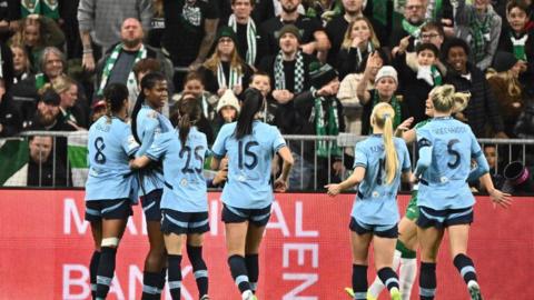 Manchester City striker Khadija Shaw and her team-mates