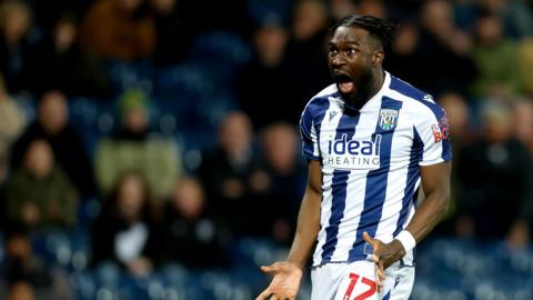 Daryl Dike of West Bromwich Albion reacts after missing a chance to score during the Sky Bet Championship match between West Bromwich Albion and Millwall at The Hawthorns