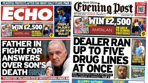 South Wales Echo and South Wales Evening Post front pages