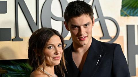 Millie Bobby Brown and Louis Partridge attend the Enola Holmes 3 NY Premiere on June 25, 2026 in New York City. 
