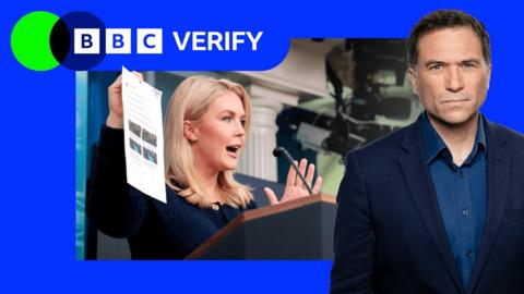 A photo of White House Press Secretary Karoline Leavitt, alongside a picture of the BBC's Analysis Editor Ros Atkins. 