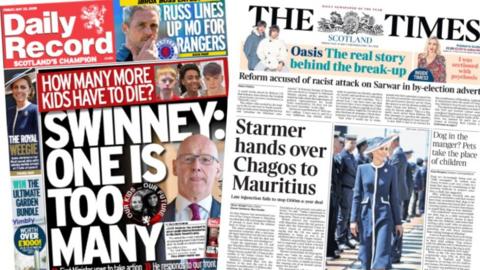 Front pages of The Times and Daily Record newspapers
