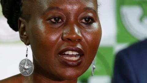 Kenyan Independent Electoral and Boundaries Commission (IEBC) commissioner Roselyn Akombe flanked by chairman Wafula Chebukati, addresses a news conference at their offices in Nairobi, Kenya, July 6, 2017