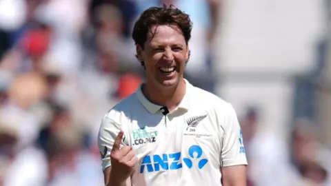 New Zealand bowler Matt Henry celebrates taking a five-wicket haul