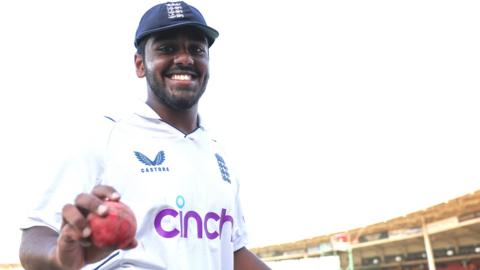 Rehan Ahmed after taking five wickets on his England debut