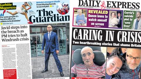Front pages of Guardian and Express
