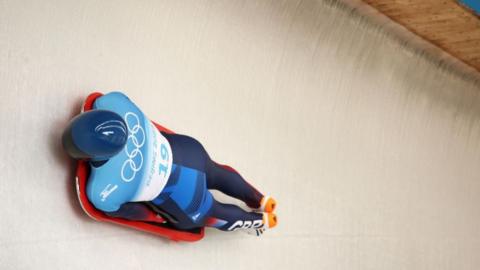 Marcus Wyatt competing in the men's skeleton at the Beijing 2022 Winter Olympics