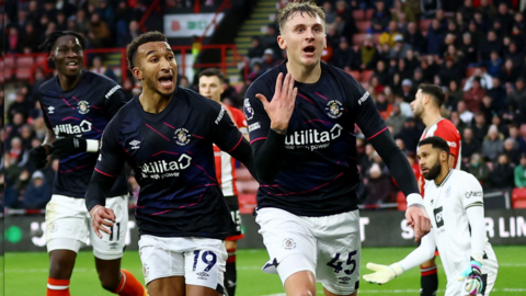 Luton Town's Alfie Doughty celebrates scoring against Sheffield United