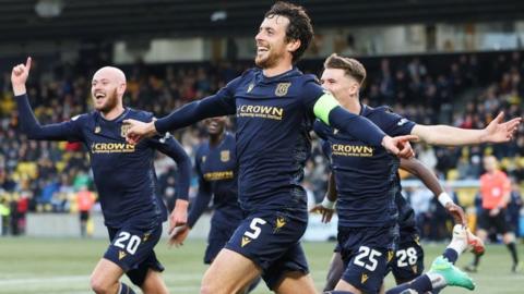 Dundee's Joe Shaughnessy celebrates after making it 2-0