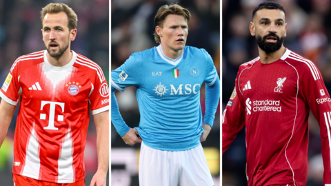 Harry Kane, Scott McTominay and Mohamed Salah in a three-way split picture