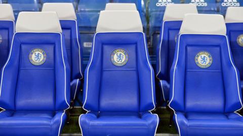 General view of the seats in the Chelsea dugout at Stamford Bridge