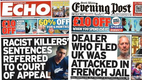 Front pages of the South Wales Echo and South Wales Evening Post