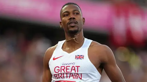 Zharnel Hughes in the 200m semi-finals