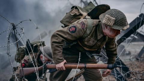 A soldier fighting in the trenches