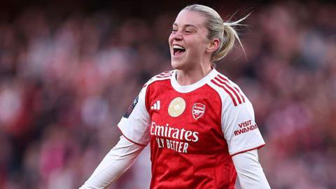 Russo runs to celebrate one of her goals against Tottenham