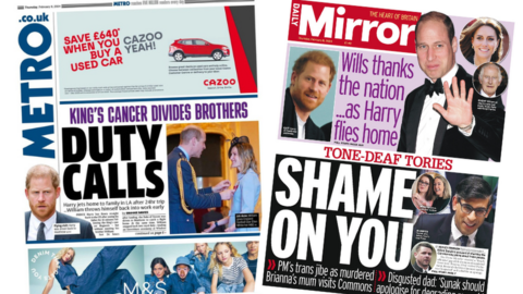 Metro and Mirror front pages