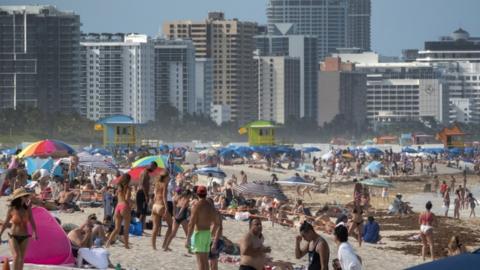 Crowds on Miami Beach, Florida 26 June 2020