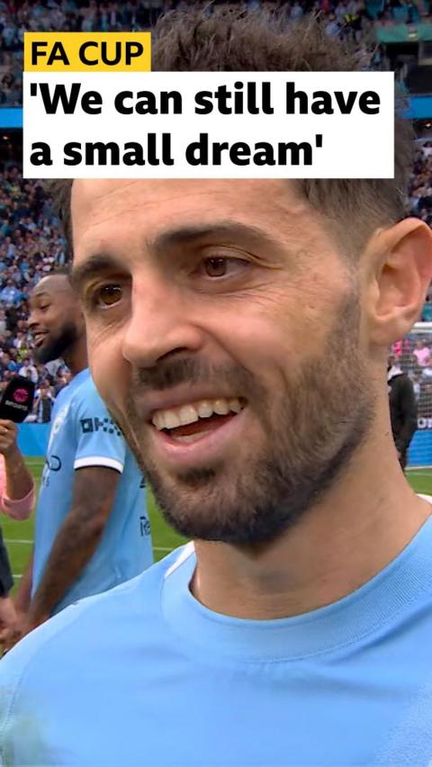 Bernardo Silva reacts to Manchester City winning the FA Cup.