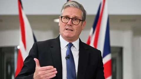 Prime Minister Keir Starmer speaks during a press conference, following a deal on the Chagos Islands, at a military headquarters in London, Britain May 22, 2025